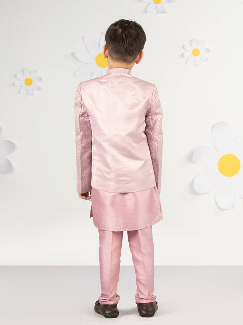 Boy's' Pink Jodhpuri, Kurta And Pyjama Set